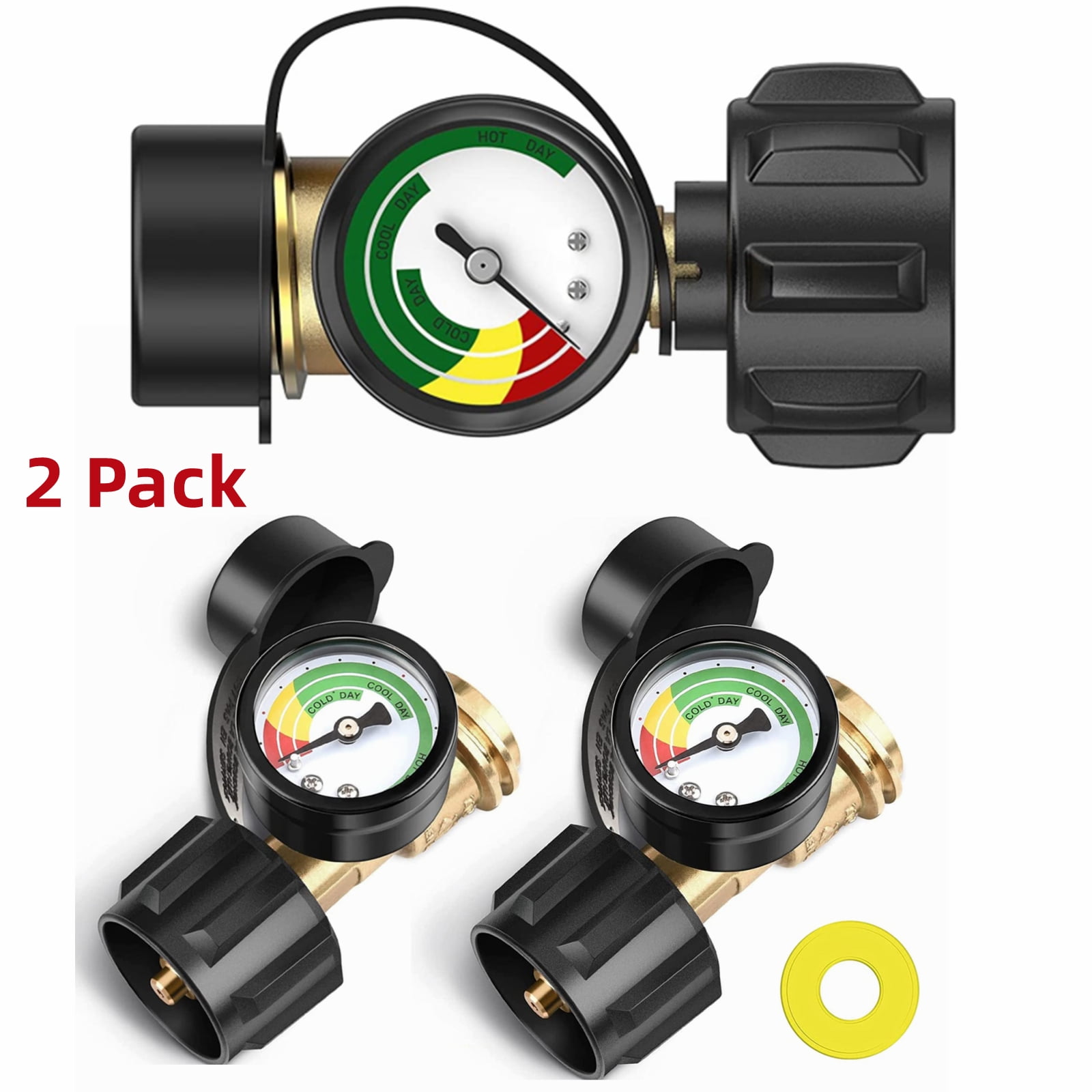 Propane Tank Gauge Level Indicator Leak Detector Gas Pressure Meter Color Coded Universal for Cylinder, BBQ Gas Grill, RV Camper, Heater and More Appliances - Type 1 Connection (2PCS)