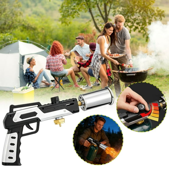 Propane Torch 3272°F Adjustable Flame Thrower with Safety Lock One Touch Ignition Torch for Searing Steak, BBQ, Welding(Black)