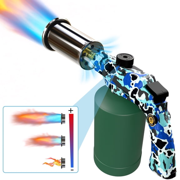 Propane Torch Cooking Torch with Adjustable Flame Control - 2730°F High Heat Flame Torch for Grill & Charcoal Starter, Blue Camouflage Food Torch for Cooking, BBQ & Camping