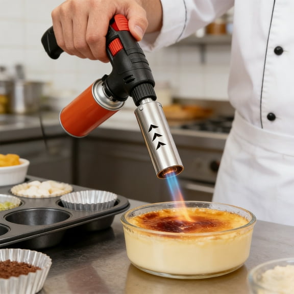 Propane Torch Culinary Kitchen Blowtorch with Extended Spray Card Gas Tank Ignition Roasting Tool for Cooking Searing Desserts Caramelizing Outdoor Camping BBQ