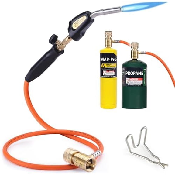 Propane Torch Hose Kit, Mapp Gas Torch Heat 3600℉ Map Gas Torch Kit Trigger Start & Heat Adjustment, Soldering Welding Torch Fuel by MAPP, Map/Pro,Propane(Includes Cylinder Clip)