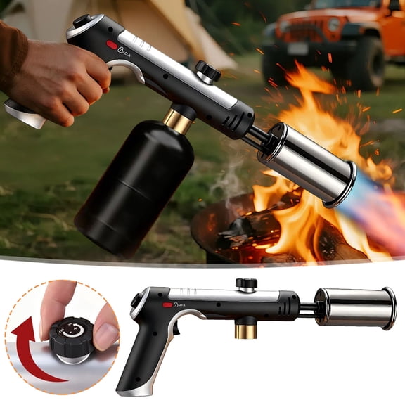 Propane Torch Lighter Adjustable Flame, High Heat Blow Torch Safety Lock Ignition Tool Powerful Multipurpose Torch for BBQ Grilling Creme Brulee Welding Soldering DIY Cooking Outdoor-A