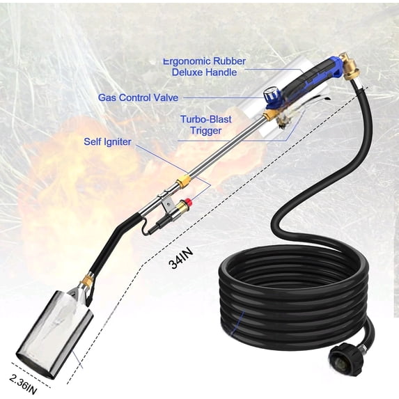 Propane Torch Weed Burner Kit, Blow Torch High Output with Self Igniter and Turbo Trigger,Heavy Duty Flamethrower with 12.5FT Hose for Weeding,Roofing,Melting Snow,Road Paint Removing$$Garden & Patio