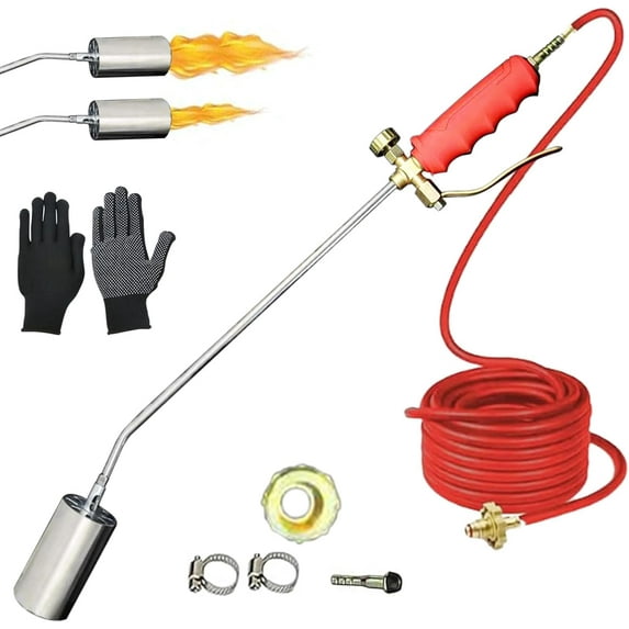 Propane Torch Weed Burner Kit, Dual Switch Ignition, 1,800,000 BTU, 3500°F Flame, 2m Hose & Gloves, for Weeding, Snow Melting, Roofing, Paint Removal (Nozzle Diameter: 1.2in)