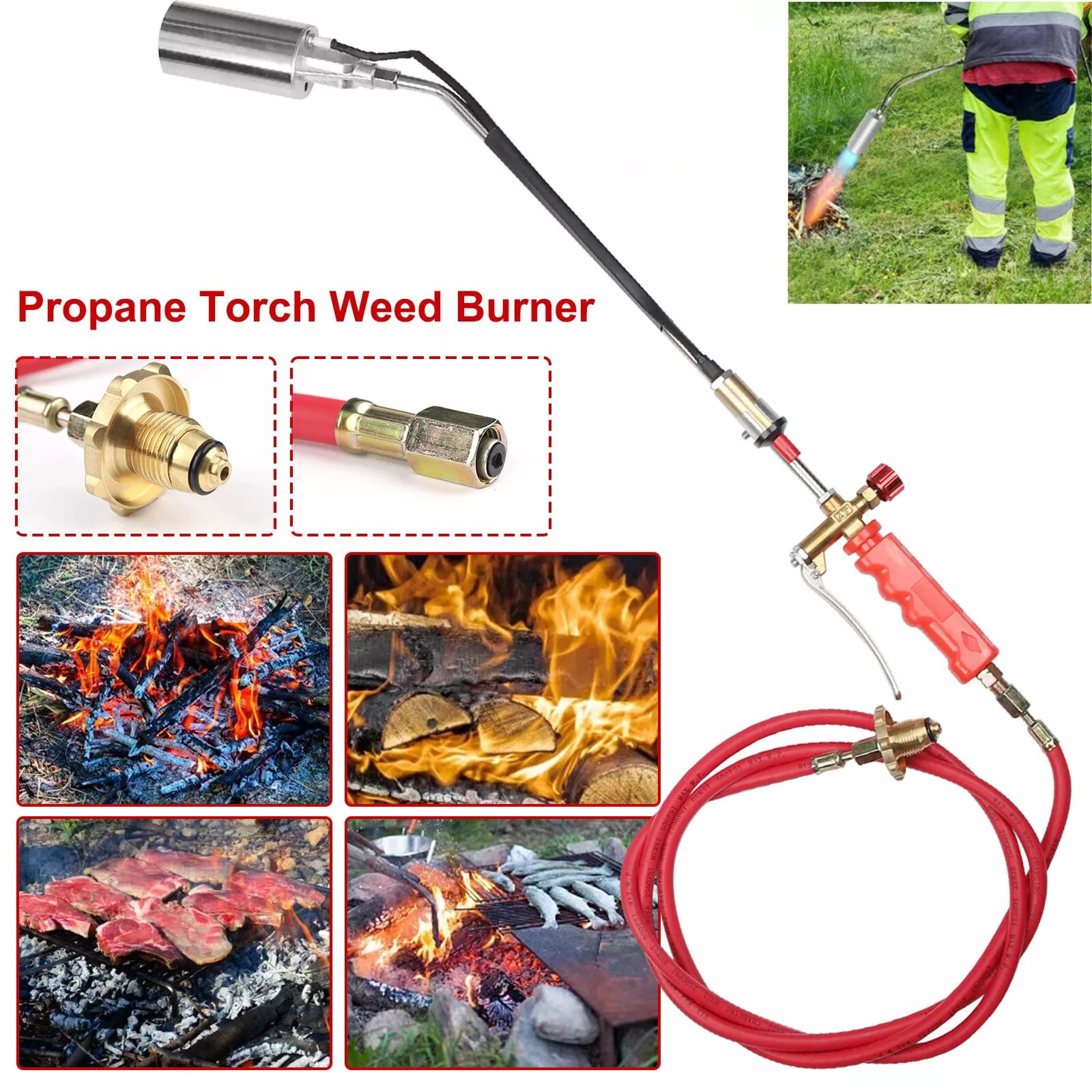 Propane Torch Weed Burner Kit With 2m Hose - 1,900,000 BTU, Multi-Use For Weeding, Roofing, Ice Melting, Soldering