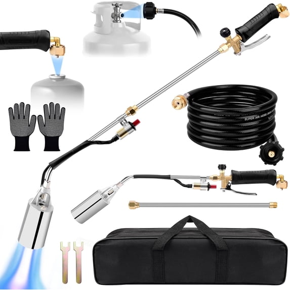 Propane Torch Weed Burner Kit, High Output with Long/Short Mode, Heavy Duty Blow Torch Flamethrower with 12.5FT Hose, Dual Fuel Support for Weed Burning, Melting Ice and Snow, Roofing and BBQ