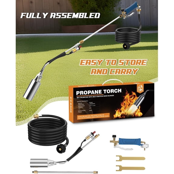Propane Torch Weed Burner Kit, High Output with Long/Short Mode, Self Igniter and Turbo Trigger, Heavy Duty Flamethrower with 10FT Hose for Weeding,Roofing, Melting Snow,Road Paint Removing, BBQ