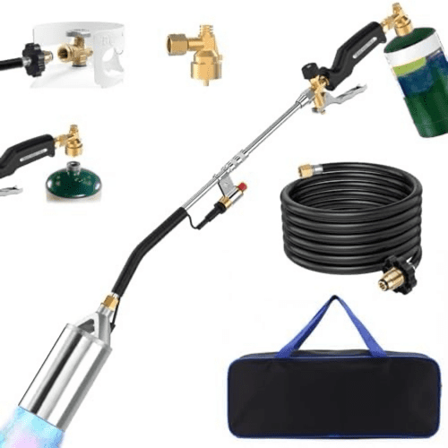 Propane Torch Weed Burner Kit with Storage Bag,10FT Hose High Output Heavy Duty Blow Torch Flamethrower with Self Igniter and Turbo Trigger for Flame Weeding,Roofing,Ice Melting,Road Marking,BBQ
