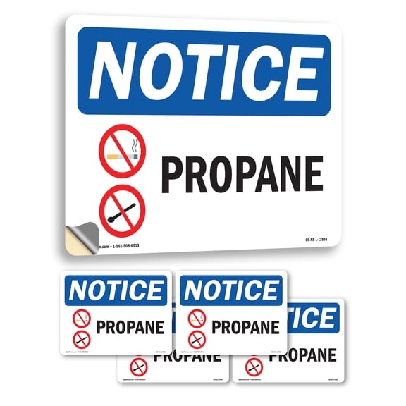 Propane With Symbol OSHA Notice Vinyl Decal Label 5 Inch x 3.5 Inch - 5 Pack
