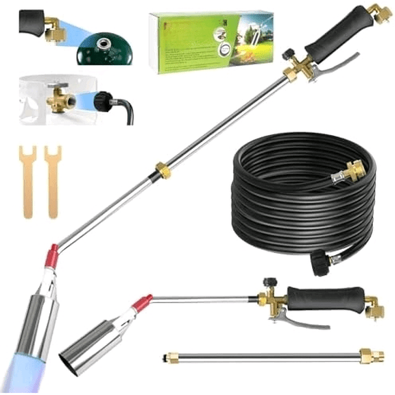 Propane weed torch, Blow Torch High Output with 14FT hose, Extended detachable blow torch with self-igniter and Turbo Trigger, for Weeding,Roofing,Melting Snow,Road Paint Removing$$Garden & Patio