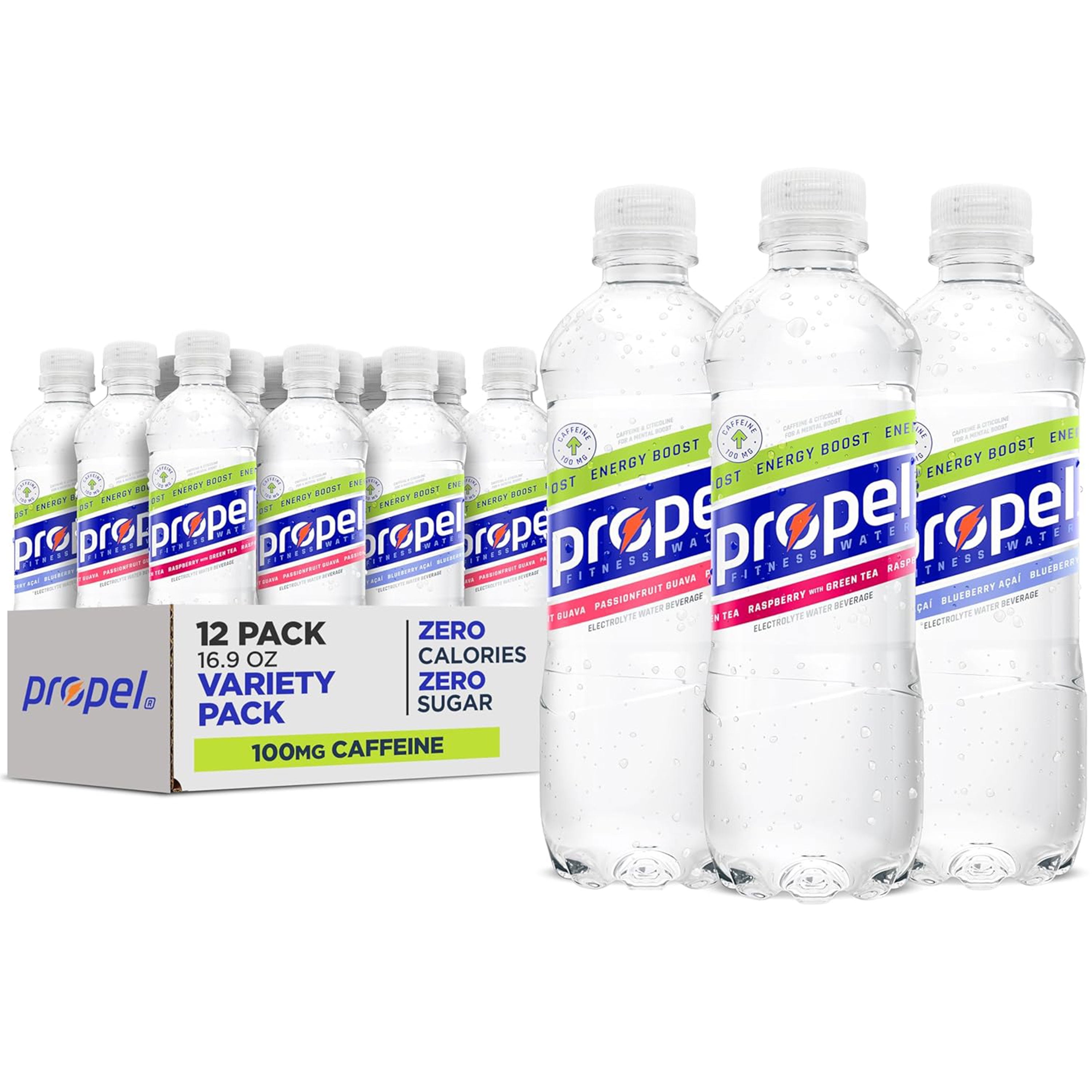 Propel Boost Electrolyte Energy Water, 3 Flavor Variety Pack, 16.9 fl oz, 12 Count Bottles