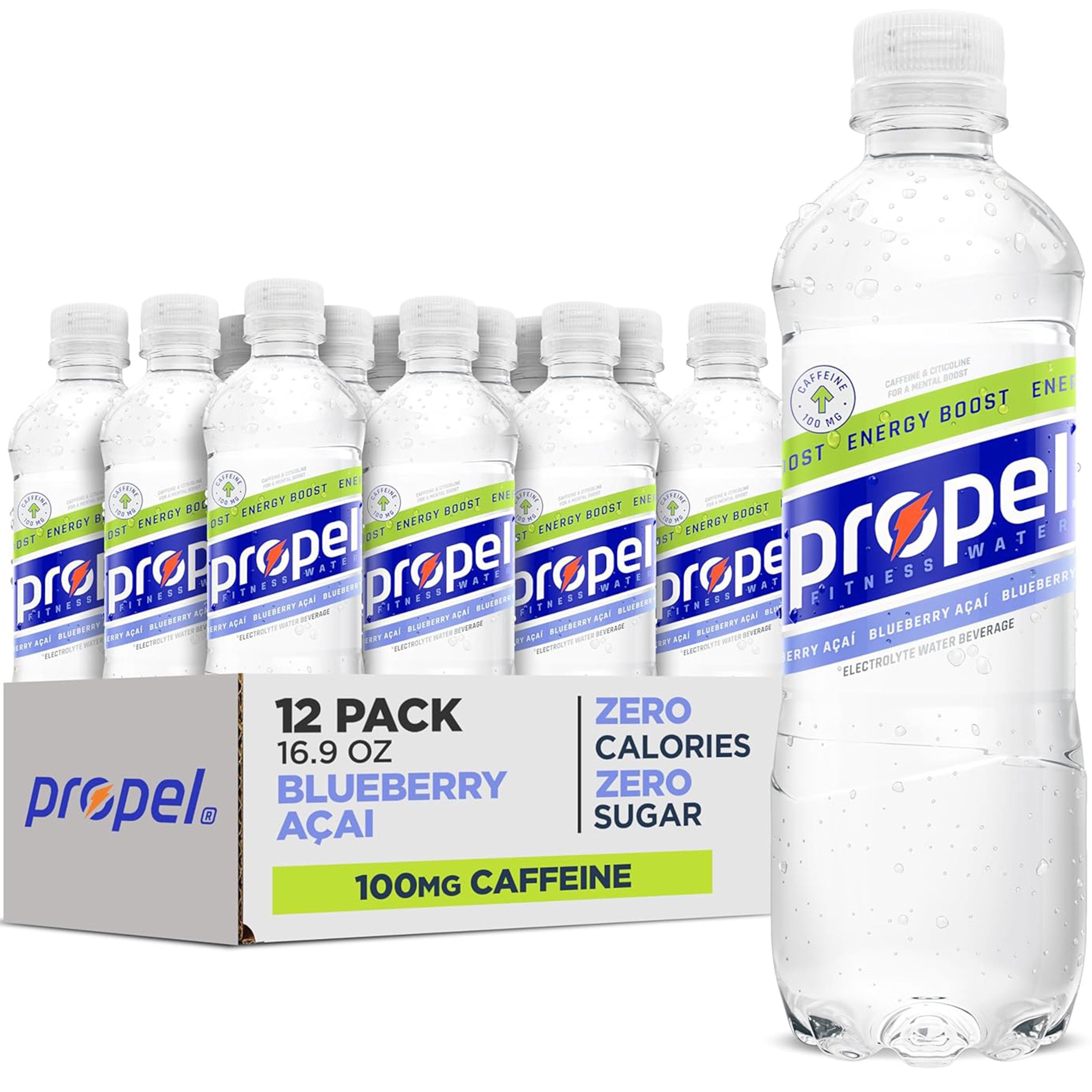 Propel Boost Electrolyte Energy Water, Blueberry Acai, 16.9 fl oz, 12 Count Bottles
