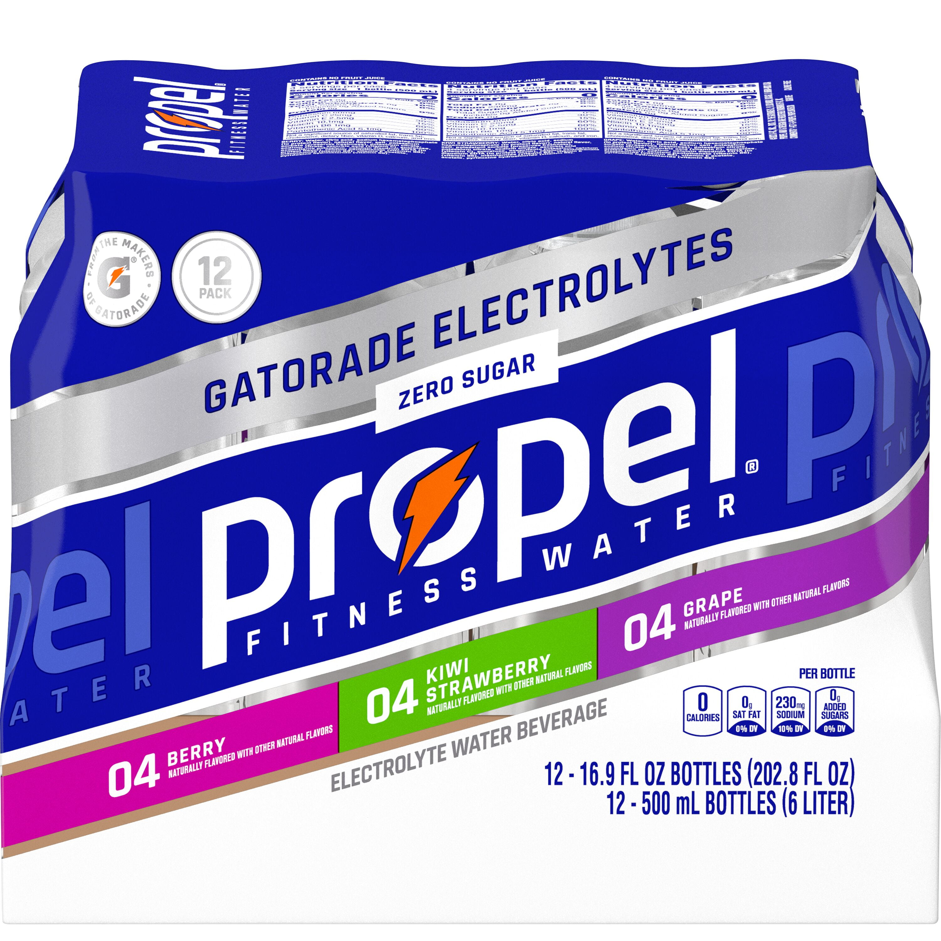 Propel Electrolyte Drinking Water, 3 Flavor Variety Pack, 16.9 fl oz 12 Count Bottles