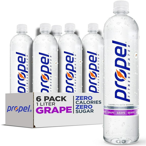 Propel Electrolyte Drinking Water, Grape, 1 Liter 6 Count Bottles