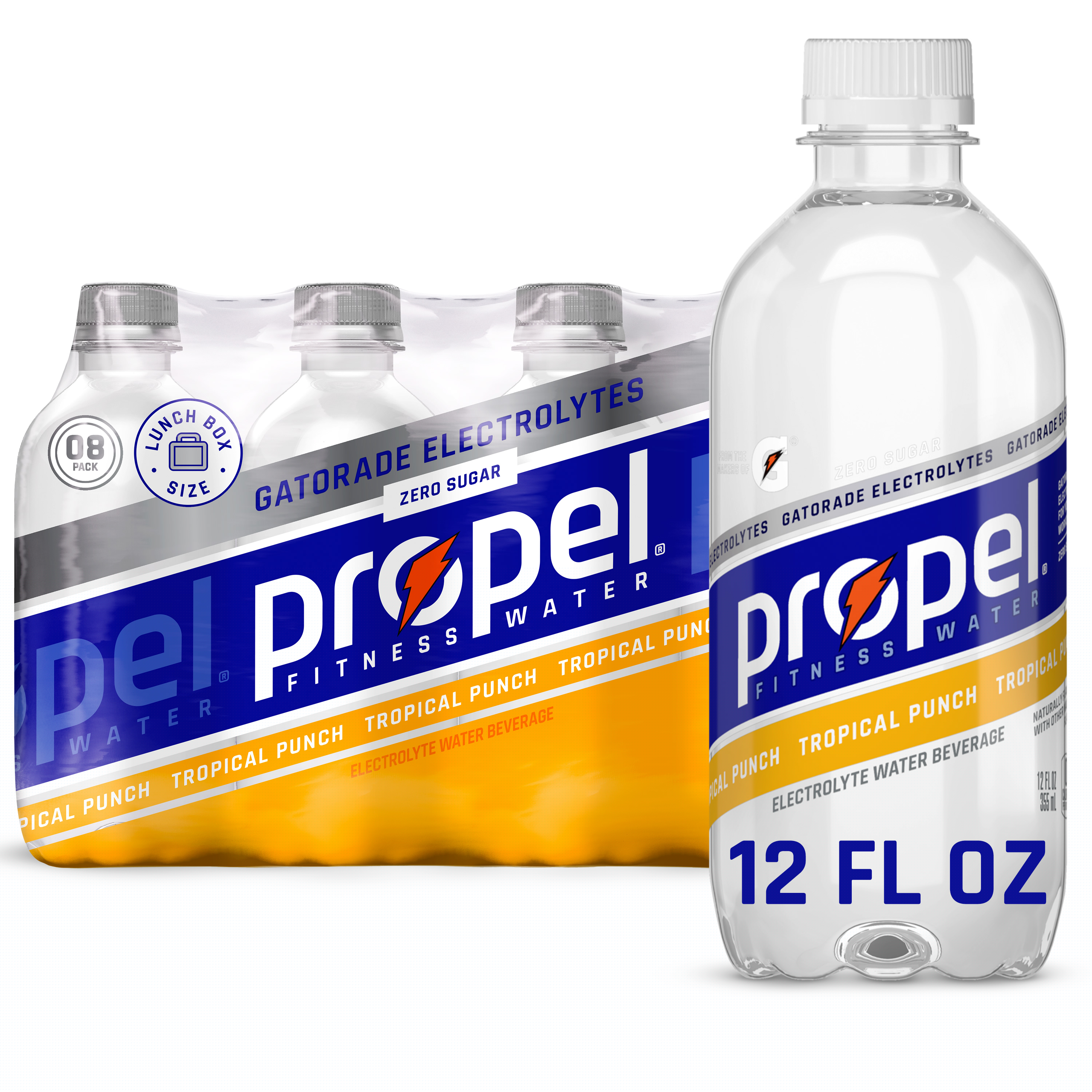 Propel Electrolyte Enhanced Water Sports Drink Tropical Punch, 12 fl oz, 8 Count Bottles