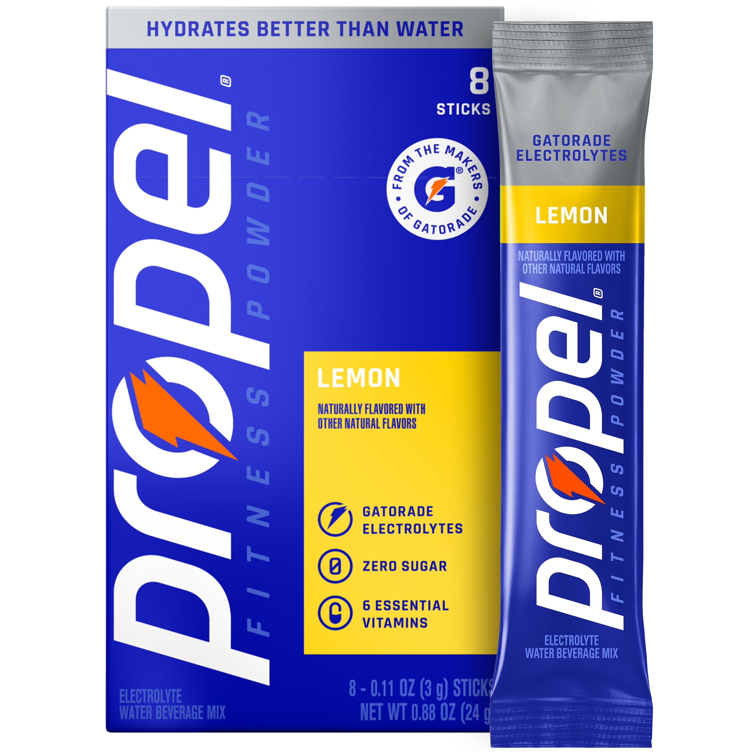 Propel Zero Sugar Lemon, On the Go Packs, Electrolyte Powder Drink Mix, 0.11 oz, 8 Count packets