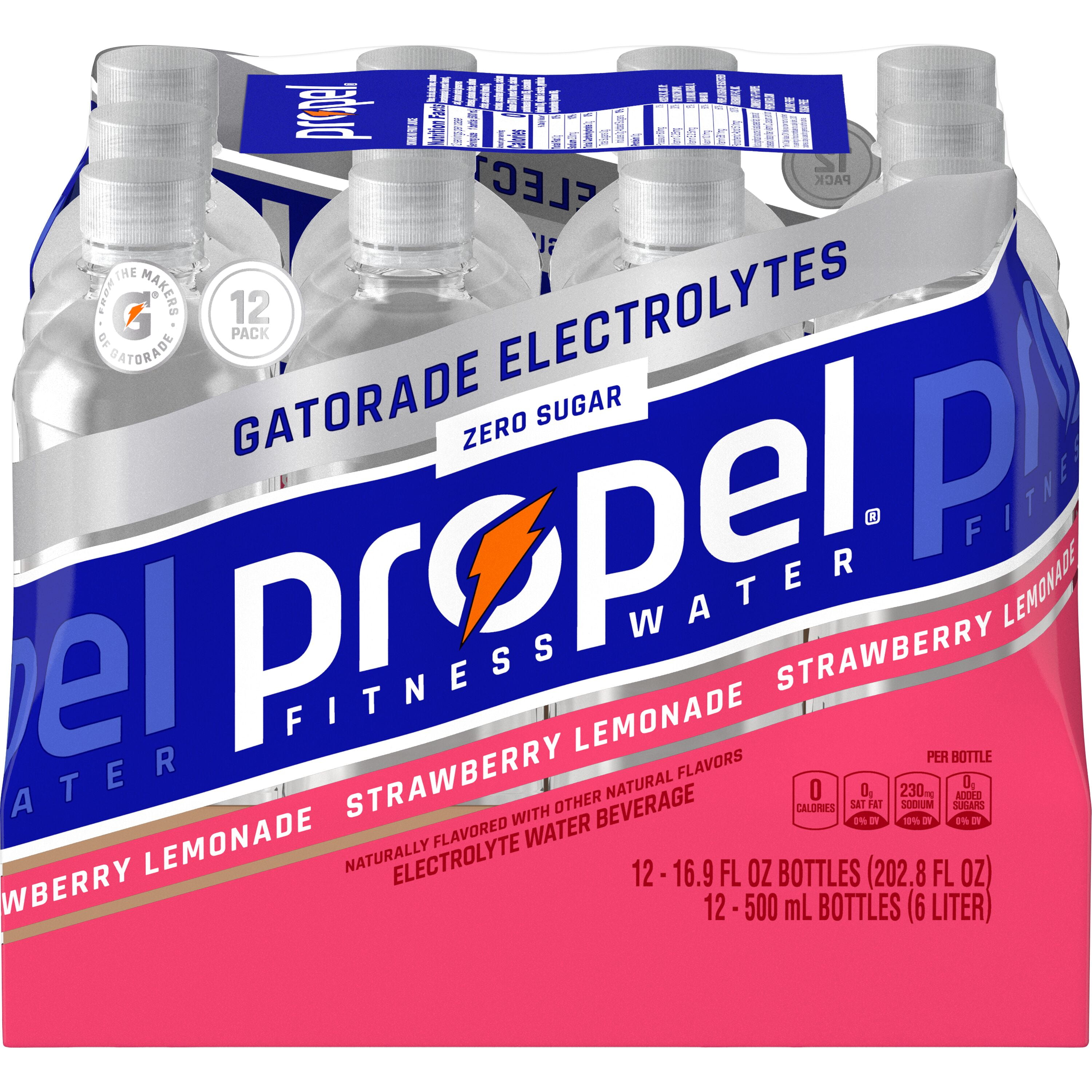 Propel Electrolyte Water Beverage Strawberry Lemonade Naturally Flavored 16.9 fl oz 12 Count Bottle
