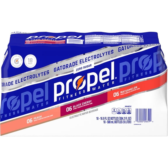Propel Electrolyte Enhanced Water Sports Drink, Watermelon Flavored Water, Zero Calorie & Zero Sugar Hydration with Electrolytes and Vitamins C & E, 16.9 fl oz Water Bottles (18 Pack)​