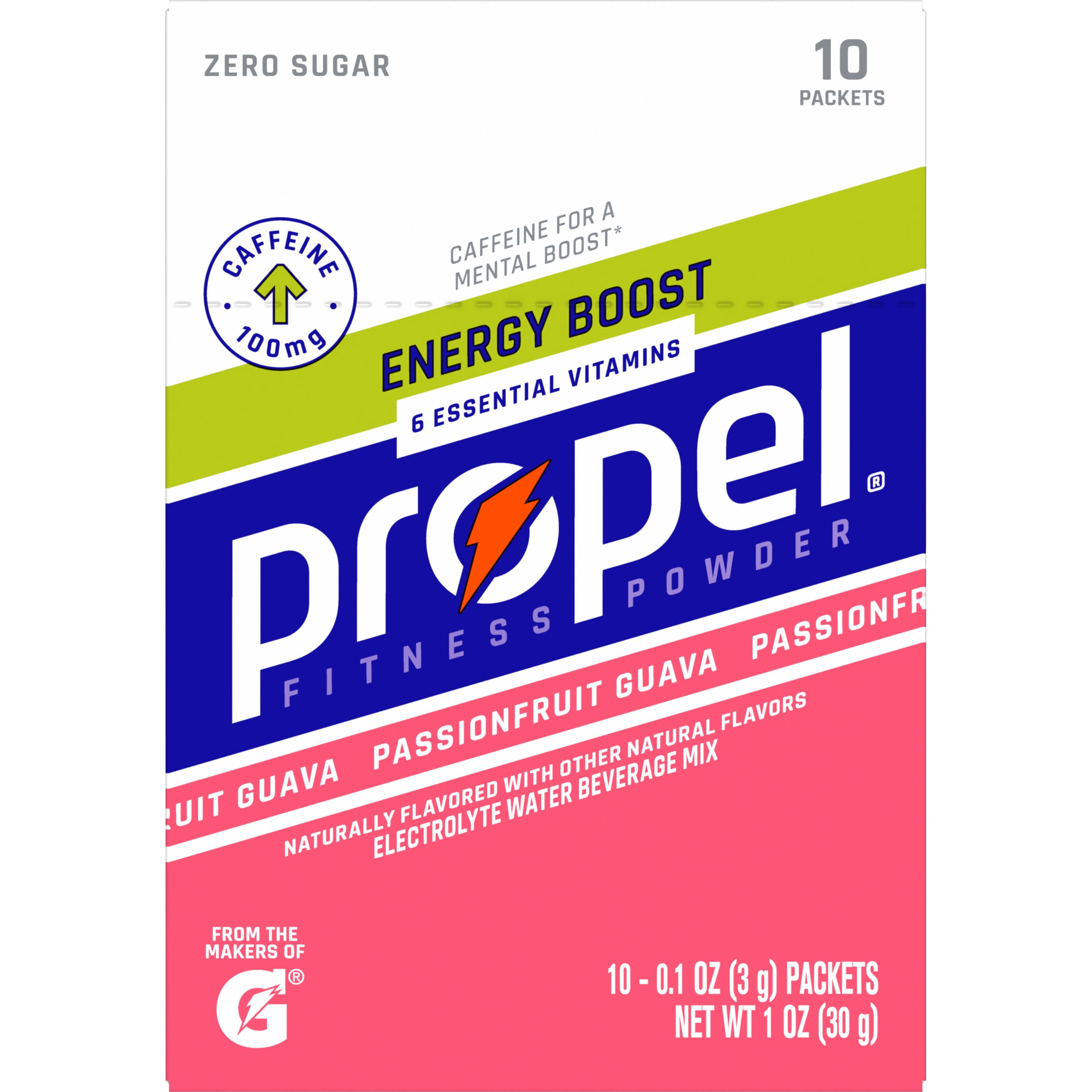 Propel Energy Boost Powder Electrolyte Drink Mix, Passionfruit Guava, 0.1 oz, 10 Count Packets