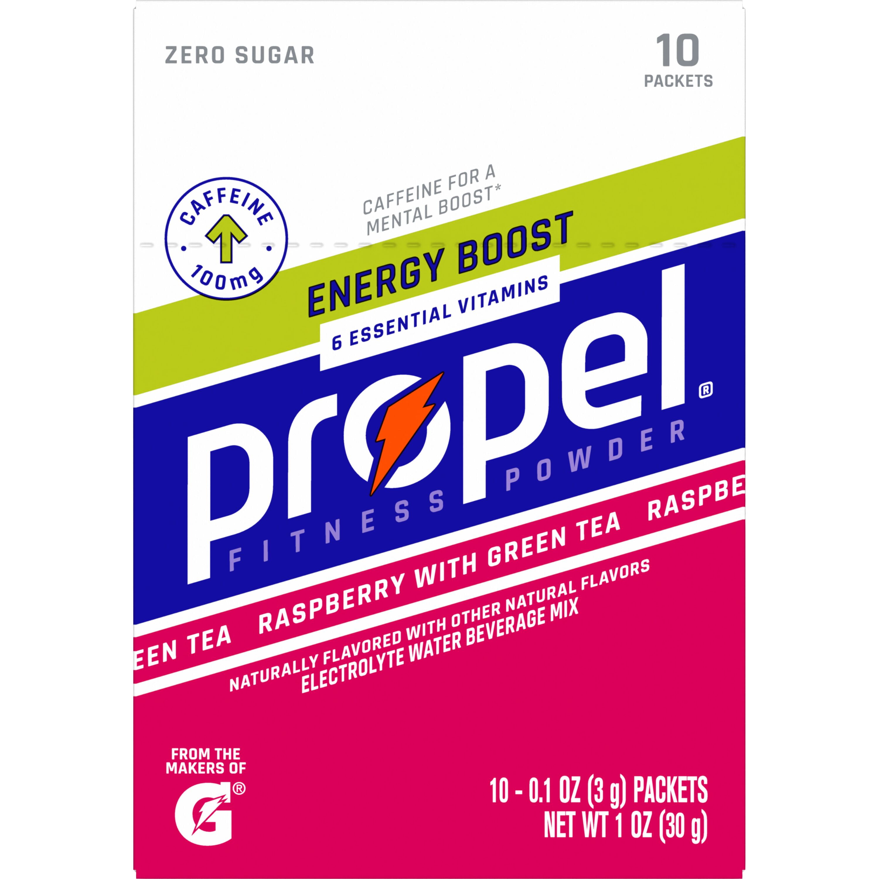 Propel Energy Boost Powder Electrolyte Drink Mix, Raspberry Green Tea, 0.1 oz, 10 Count Packets