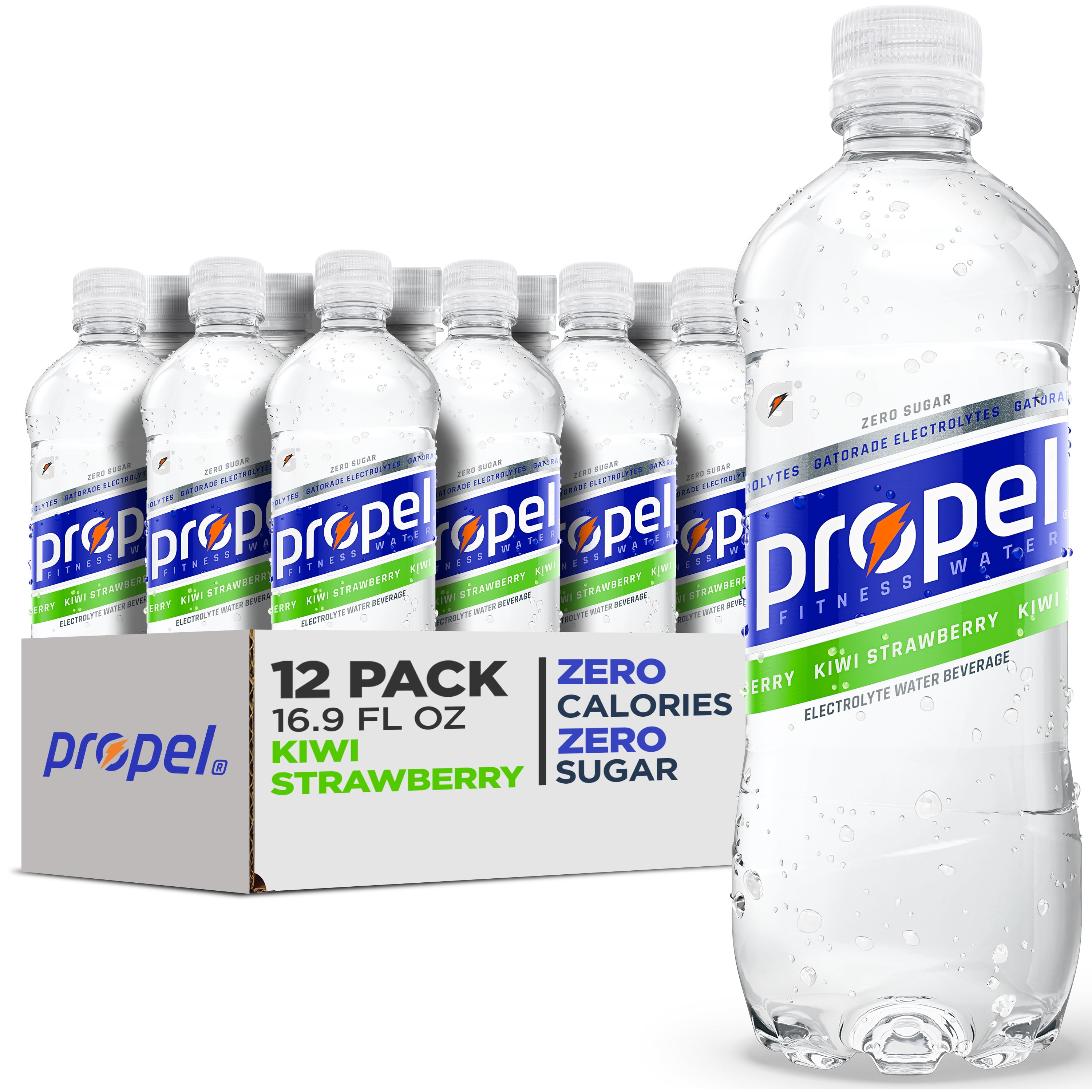 Propel Electrolyte Enhanced Water Sports Drink, Kiwi Strawberry Flavored Water, Zero Calorie & Zero Sugar Hydration with Electrolytes and Vitamins C & E, 16.9 fl oz Water Bottles (12 Pack)