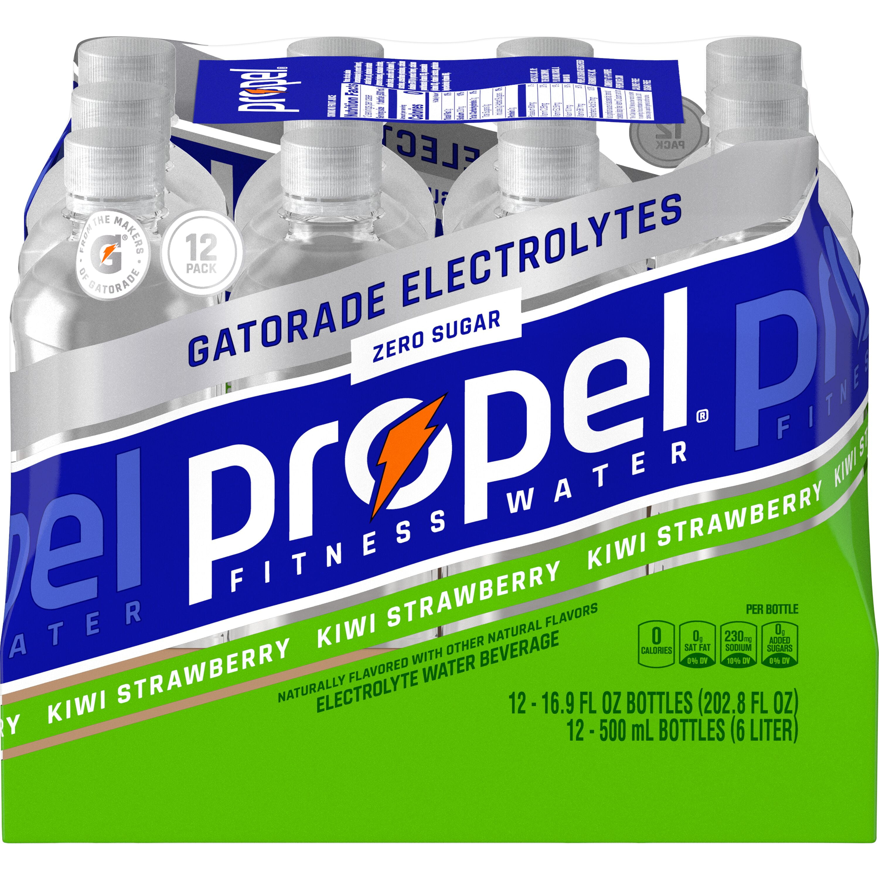 Propel Electrolyte Enhanced Water Sports Drink, Kiwi Strawberry Flavored Water, Zero Calorie & Zero Sugar Hydration with Electrolytes and Vitamins C & E, 16.9 fl oz Water Bottles (12 Pack)