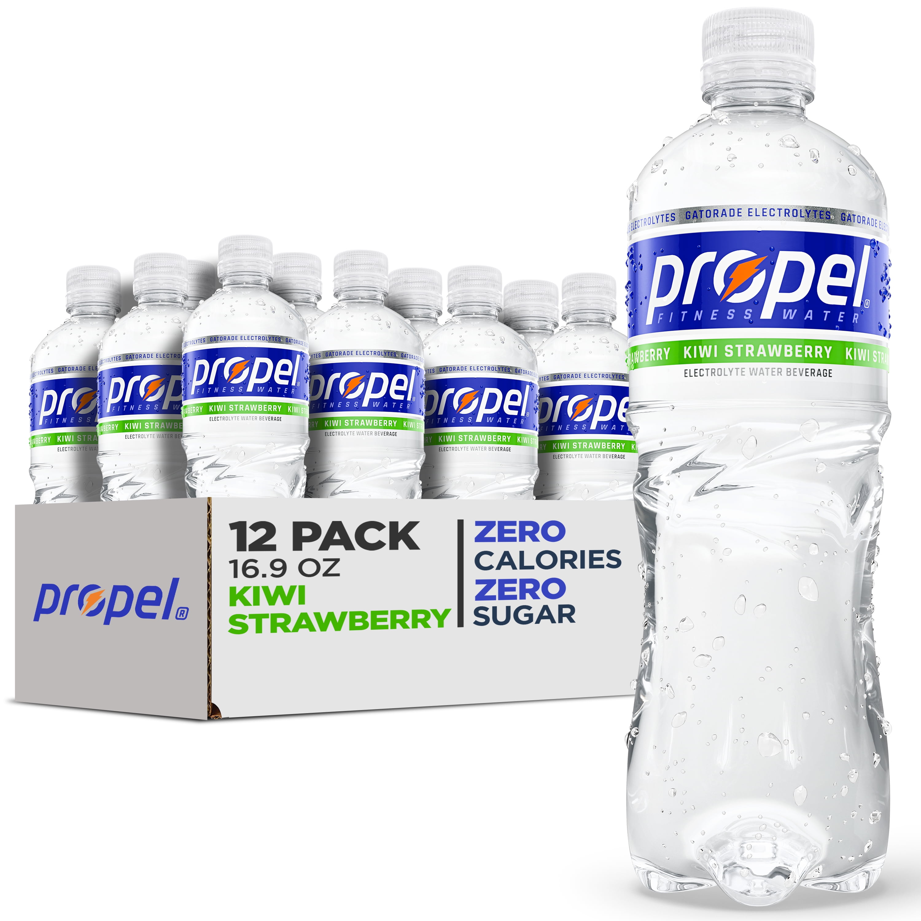 Propel Electrolyte Enhanced Water Sports Drink, Kiwi Strawberry Flavored Water, Zero Calorie & Zero Sugar Hydration with Electrolytes and Vitamins C & E, 16.9 fl oz Water Bottles (12 Pack)