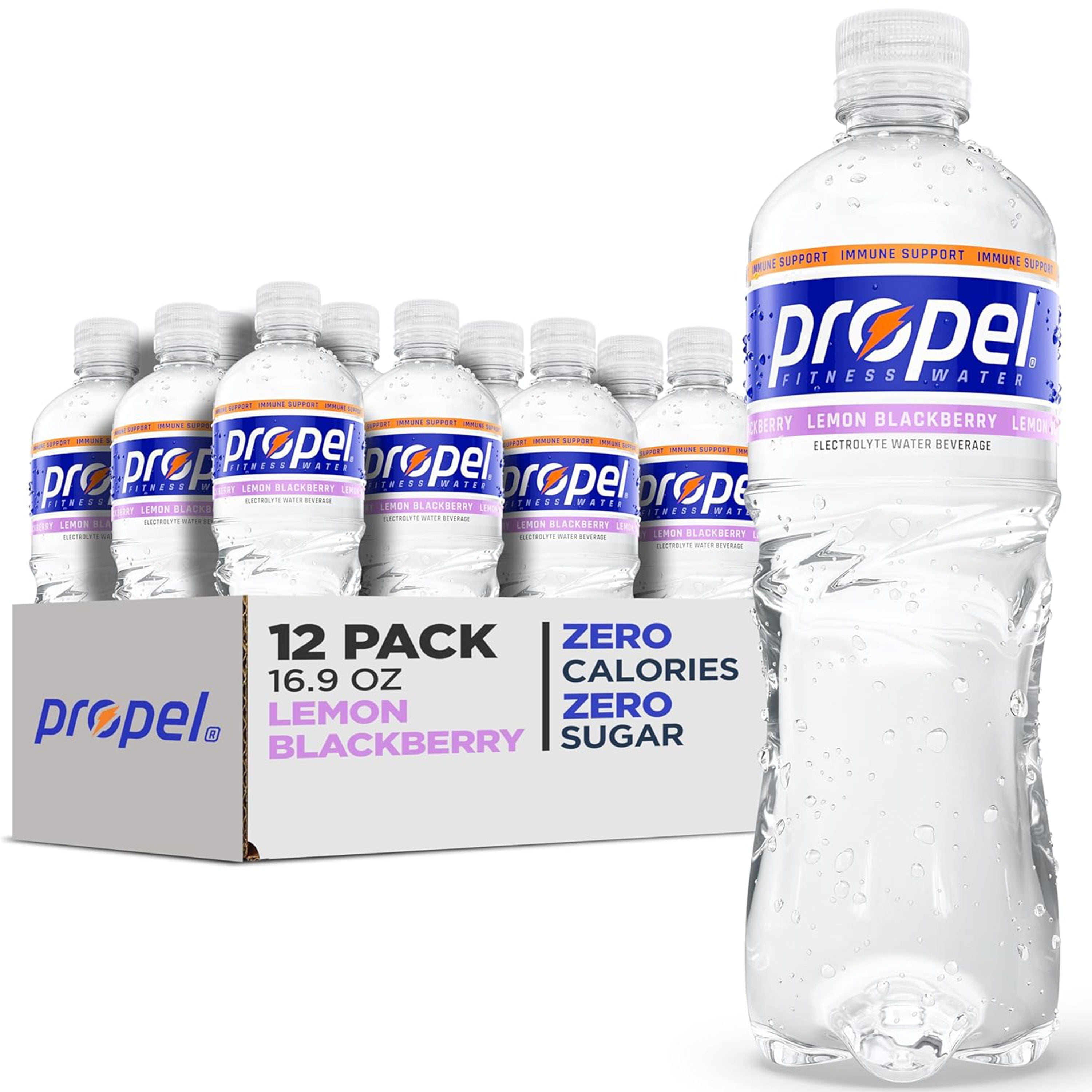 Propel Immune Support Electrolyte Drinking Water, Lemon Blackberry, 16.9 fl oz, 12 Count