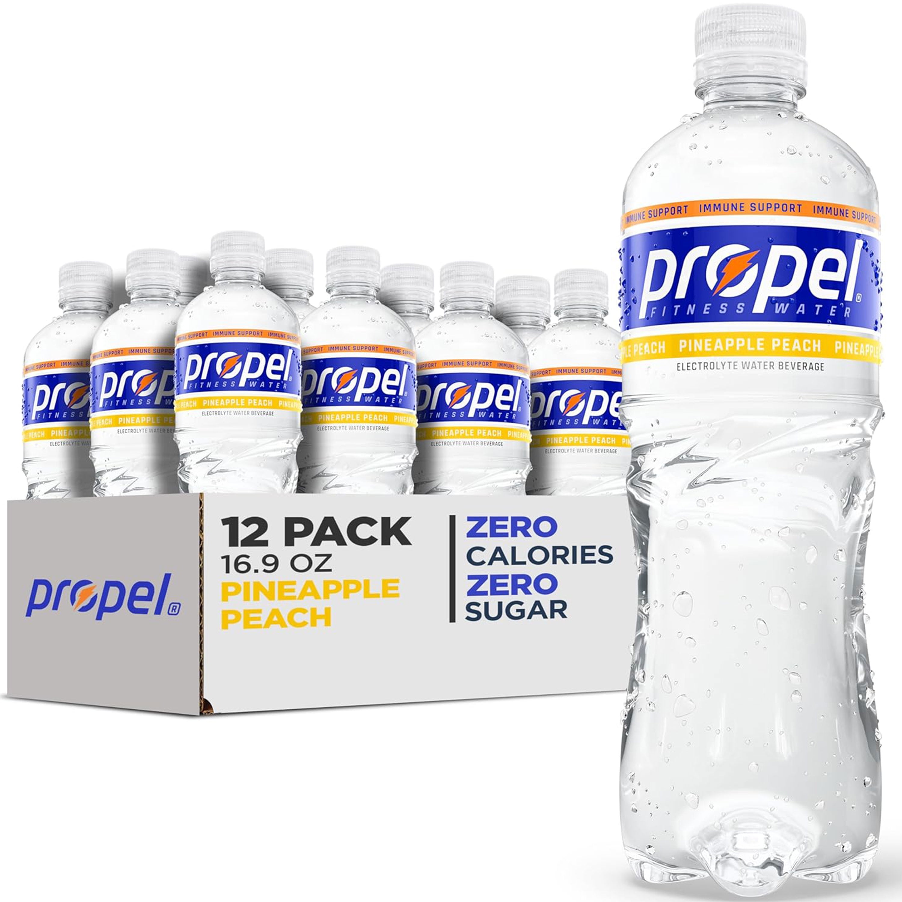 Propel Immune Support Electrolyte Drinking Water, Pineapple Peach, 16.9 fl oz, 12 Count