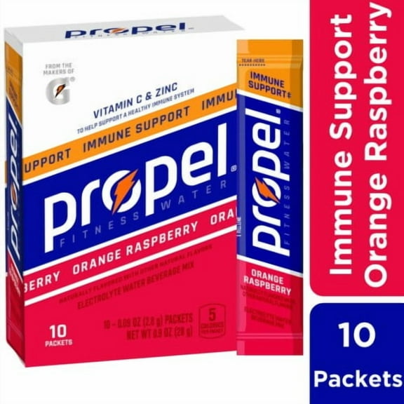 Propel Immune Support Orange Raspberry Drink Mix Packets 10 Packets