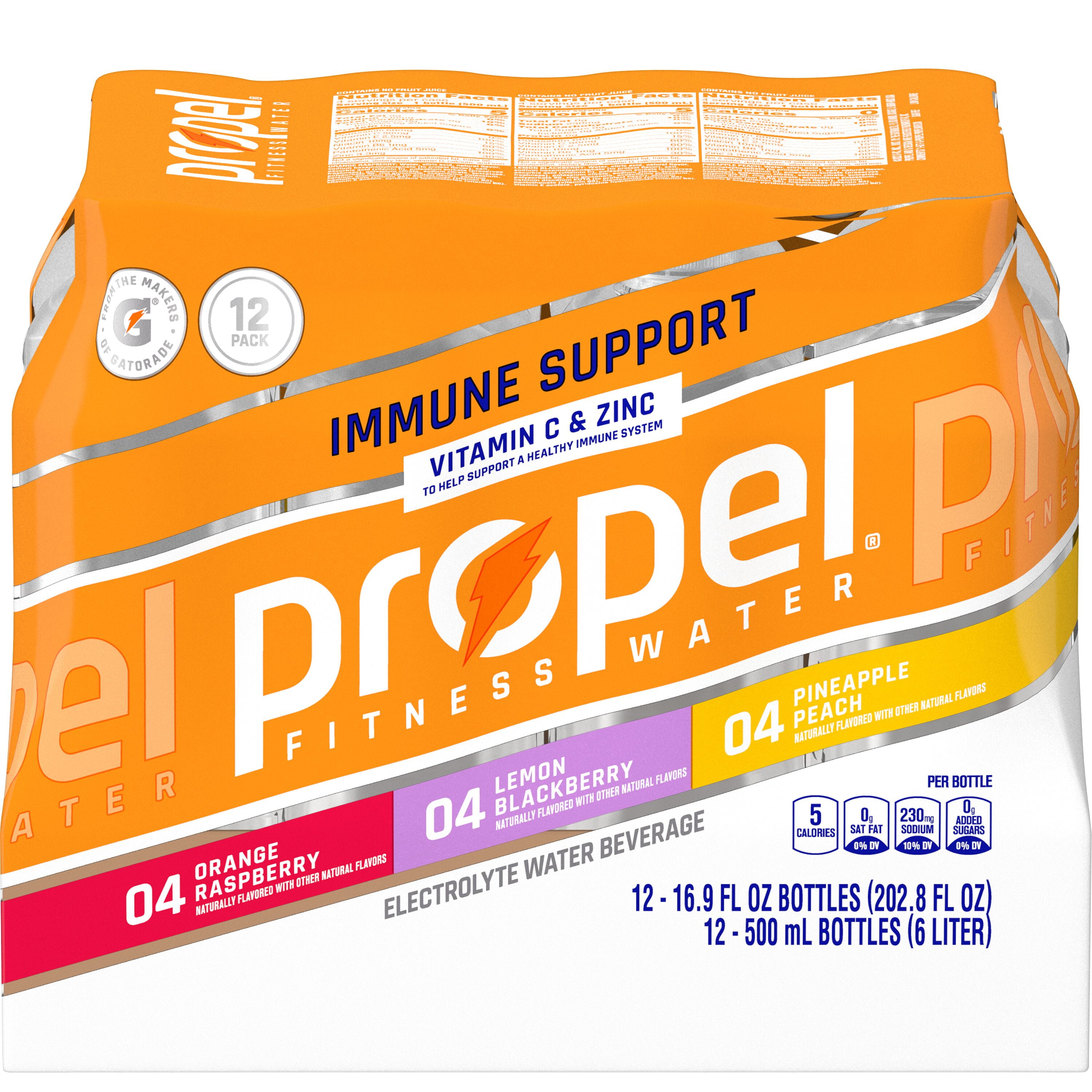 Propel Immune Support Propel Electrolyte Drinking Water, 3 Flavor Variety Pack, 16.9 fl oz, 12 Count