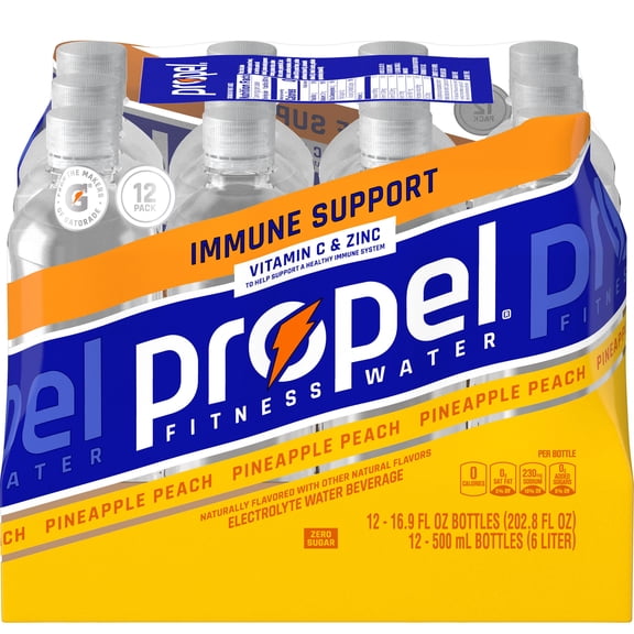 Propel Immune Support Propel Electrolyte Drinking Water, Pineapple Peach, 16.9 fl oz, 12 Count