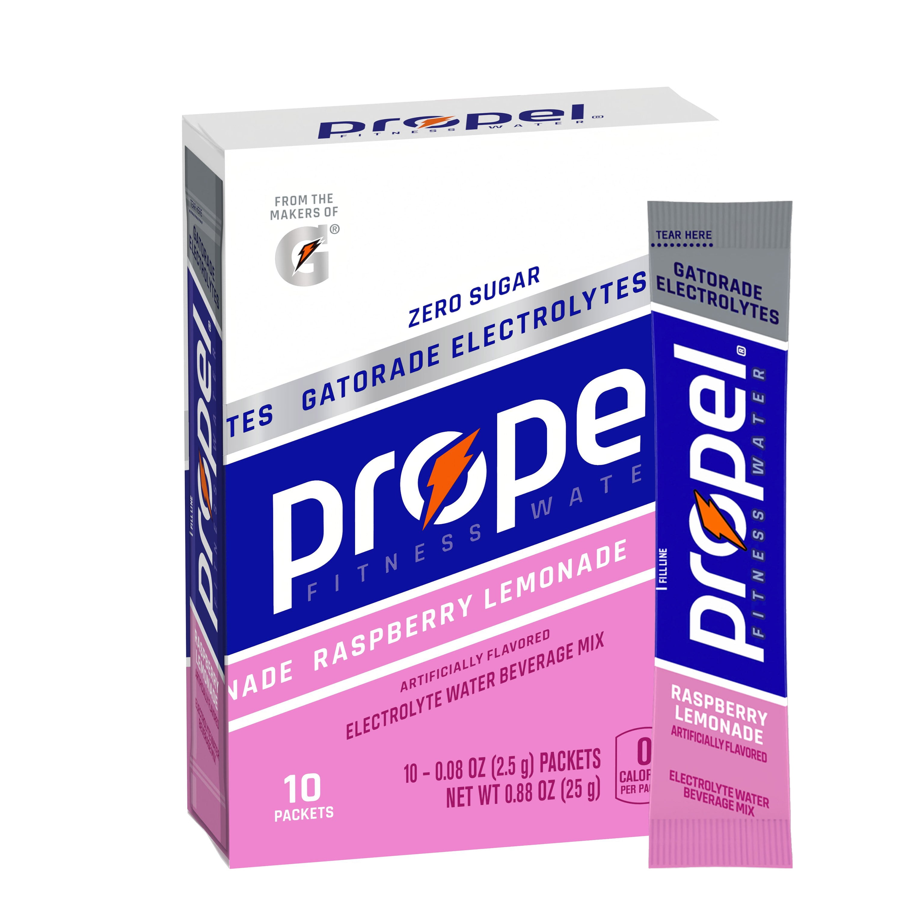 Propel Powder Packets Drink Mix with Electrolytes, Vitamins and No Sugar, Raspberry Lemonade, 0.08 oz, 10 Packets-Pack Of 2