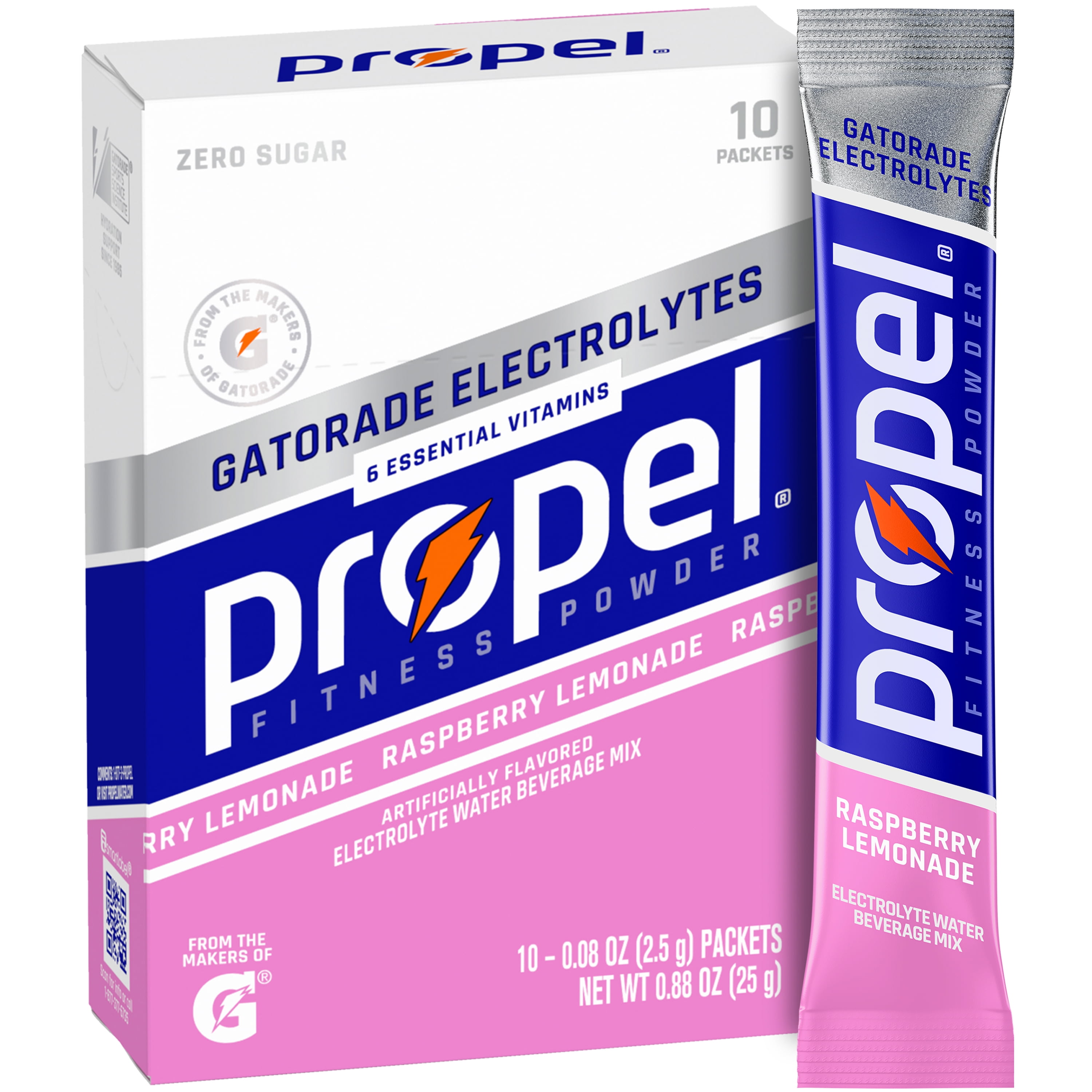 Propel Zero Sugar Electrolyte Drink Mix Powder, Raspberry Lemonade, 0.08 oz, 10 Count