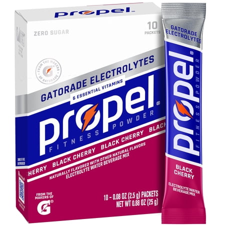 Propel Electrolyte Enhanced Water Drink Mix Powder Packets, Black Cherry, Zero Calorie & Zero Sugar Hydration with Electrolytes and Vitamins C & E, (10 Packets)