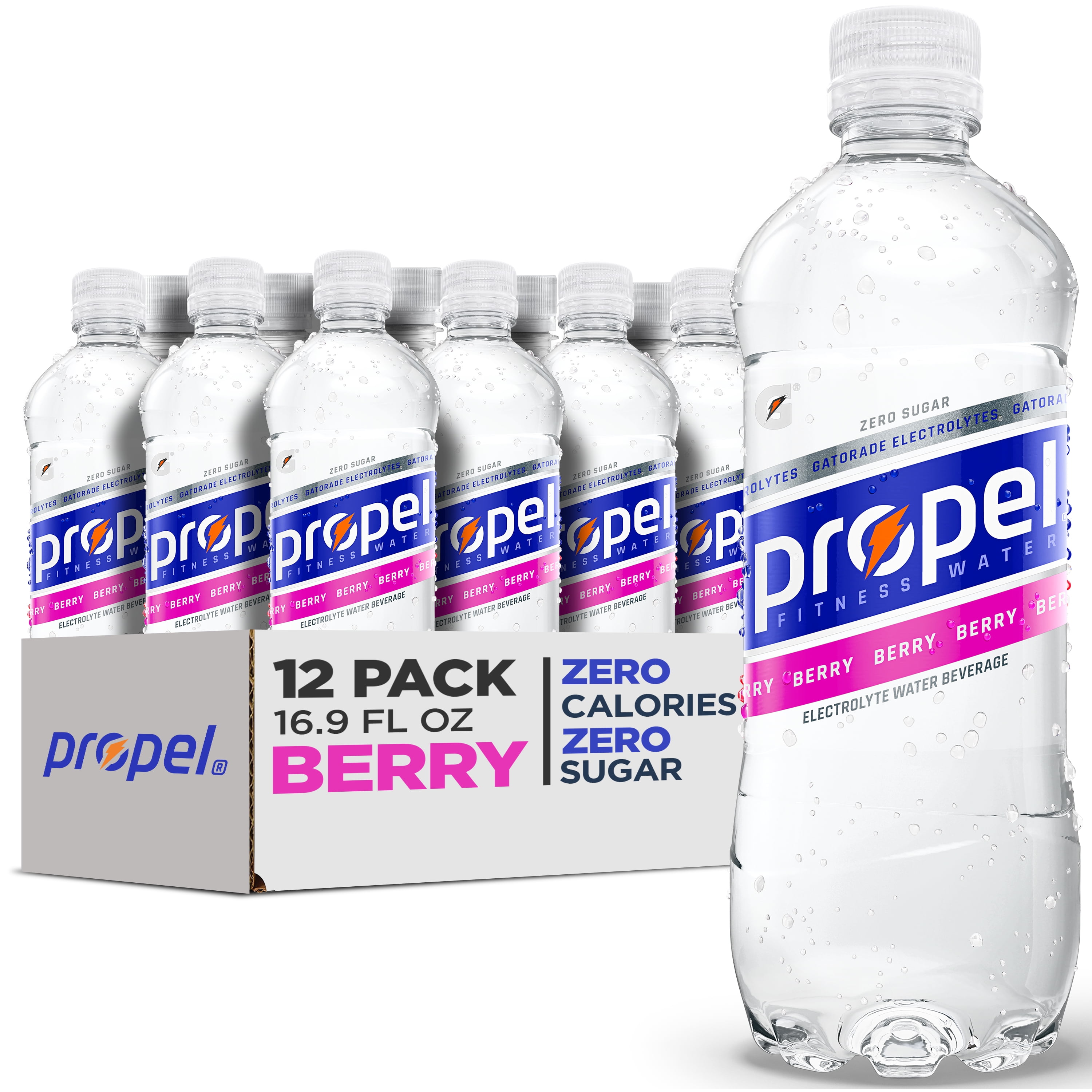 Propel Electrolyte Enhanced Water Sports Drink, Berry Flavored Water, Zero Calorie & Zero Sugar Hydration with Electrolytes and Vitamins C & E, 16.9 fl oz Water Bottles (12 Pack)