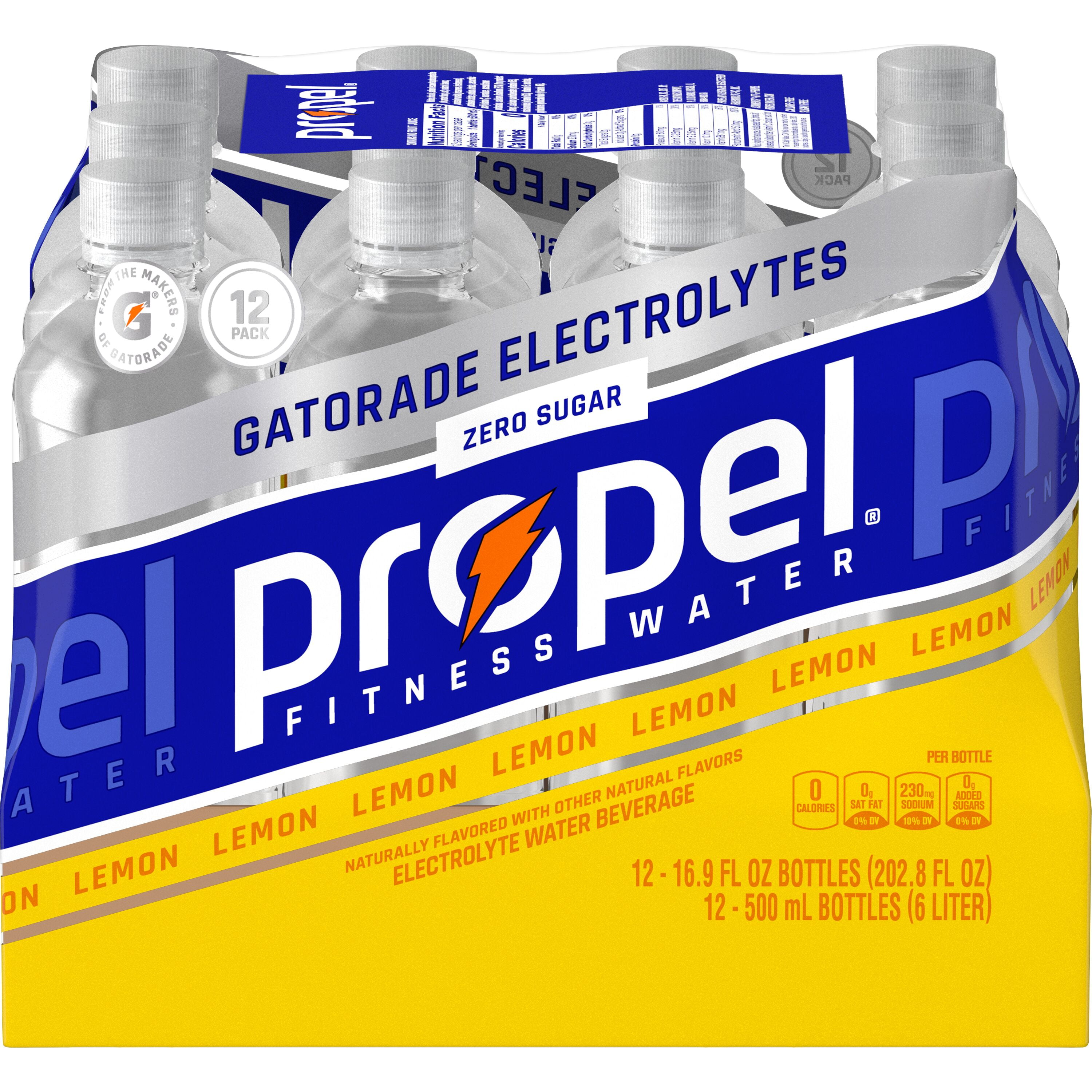Propel Electrolyte Enhanced Water Sports Drink, Lemon Flavored Water, Zero Calorie & Zero Sugar Hydration with Electrolytes and Vitamins C & E, 16.9 fl oz Water Bottles (12 Pack)