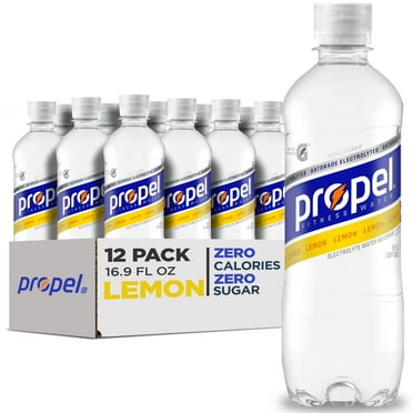 Propel Electrolyte Enhanced Water Sports Drink, Lemon Flavored Water, Zero Calorie & Zero Sugar Hydration with Electrolytes and Vitamins C & E, 16.9 fl oz Water Bottles (12 Pack)​