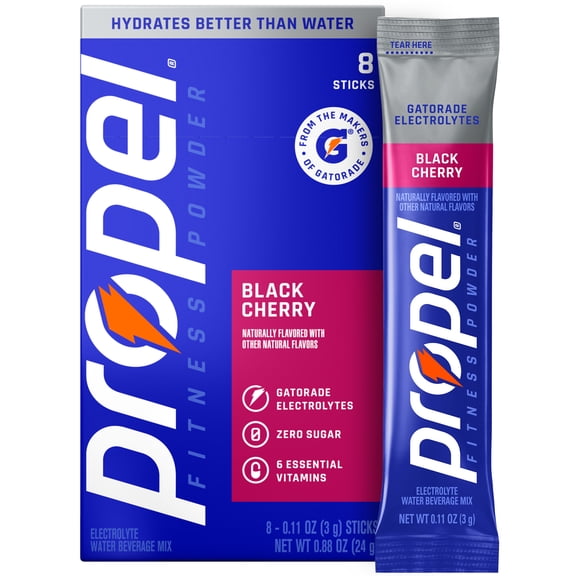 Propel Zero Sugar Black Cherry, On the Go Packs, Electrolyte Powder Drink Mix, 0.11 oz, 8 Count packets