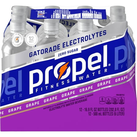 Propel Electrolyte Enhanced Water Sports Drink, Grape Flavored Water, Zero Calorie & Zero Sugar Hydration with Electrolytes and Vitamins C & E, 16.9 fl oz Water Bottles (12 Pack)​