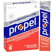 Propel Electrolyte Enhanced Water Drink Mix Powder Packets, Watermelon, Zero Calorie & Zero Sugar Hydration with Electrolytes and Vitamins C & E, (10 Packets)