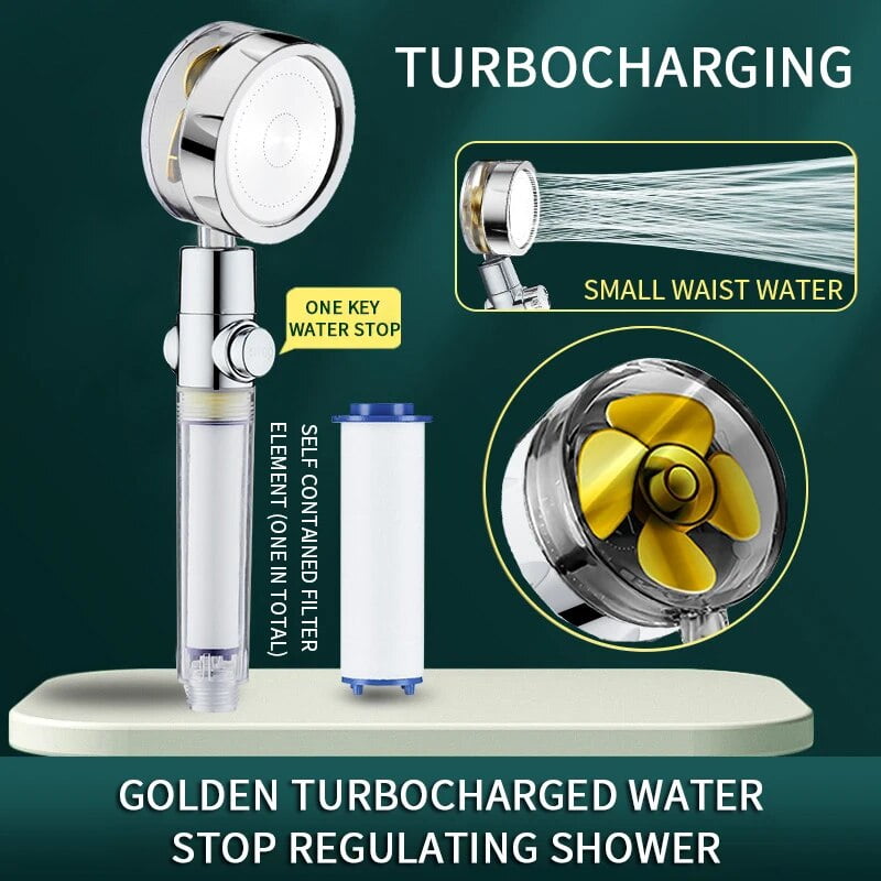 Propeller Shower Head Water Saving Flow 360 Degrees Rotating With Fan