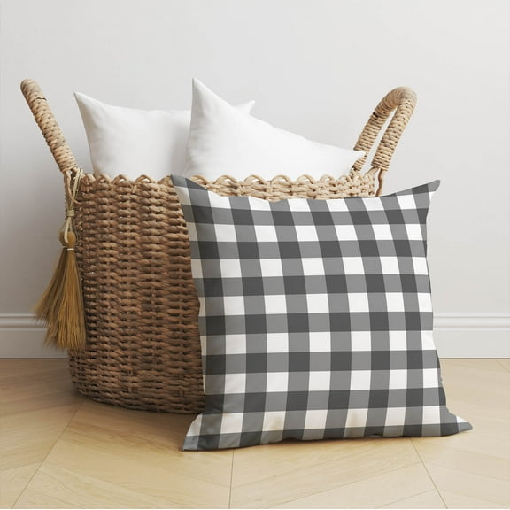 Proper Gingham Charcoal Throw Pillow