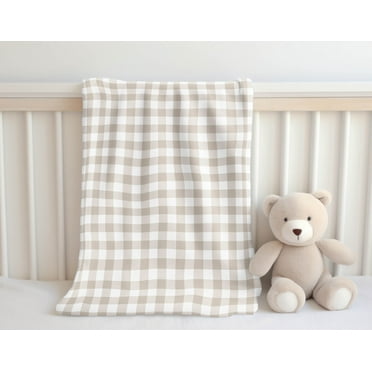 Proper Gingham Taupe Velveteen Fleece Blanket