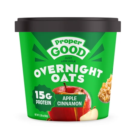 Proper Good Apple Cinnamon Overnight Oats, 15g Protein, Shelf-Stable, 2.2 oz Tub