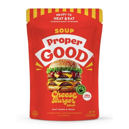 Proper Good Cheeseburger Soup, Ready to Serve Meal, Shelf-Stable, 12 oz Pouch