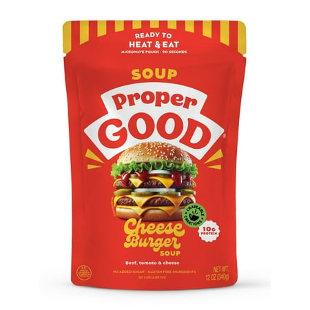 Proper Good Cheeseburger Soup, Ready in 90 Seconds, Shelf Stable Meal, 12 oz