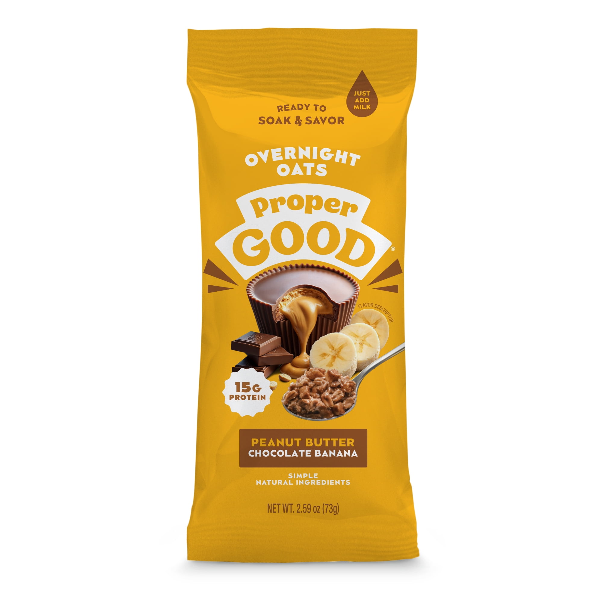 Proper Good Chocolate Banana Peanut Butter Overnight Oats, 15g Protein
