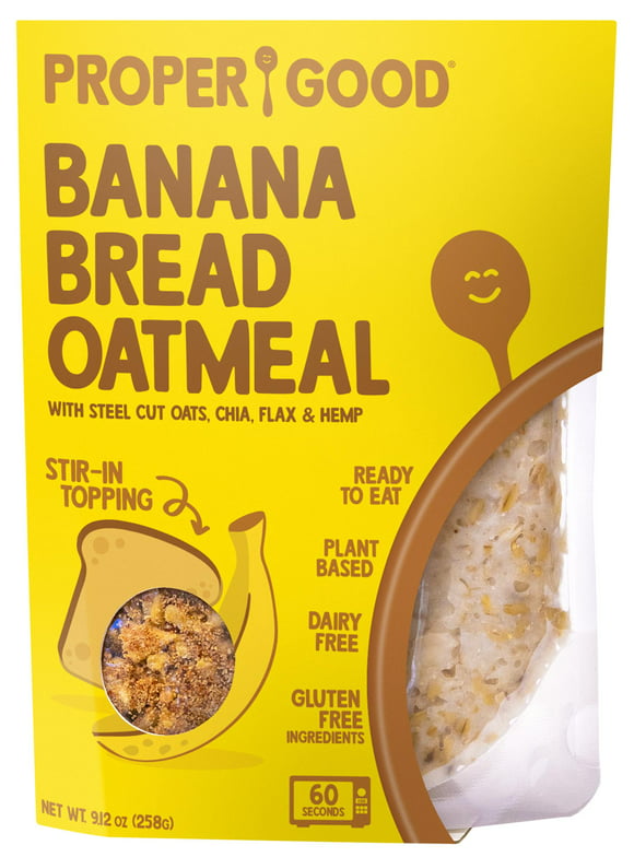 Proper Good Instant Oatmeal, Banana Bread, Steel Cut Oats, Shelf-Stable, 9.12 oz Packet
