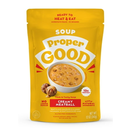 Proper Good Creamy Meatball Soup, Ready in 90 Seconds, Shelf Stable Meal, 12 oz